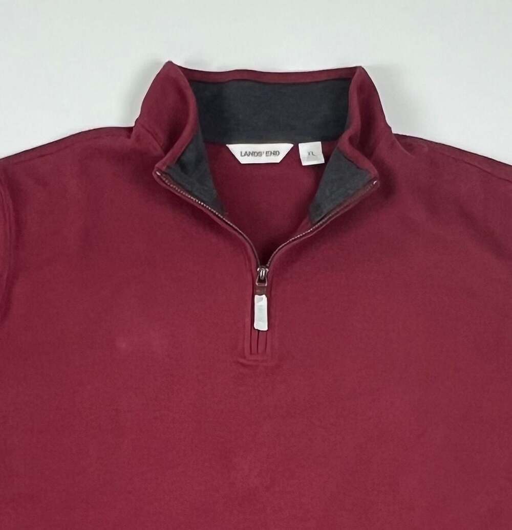 Lands' End Men's XL Red Quarter Zip Pullover Sweater